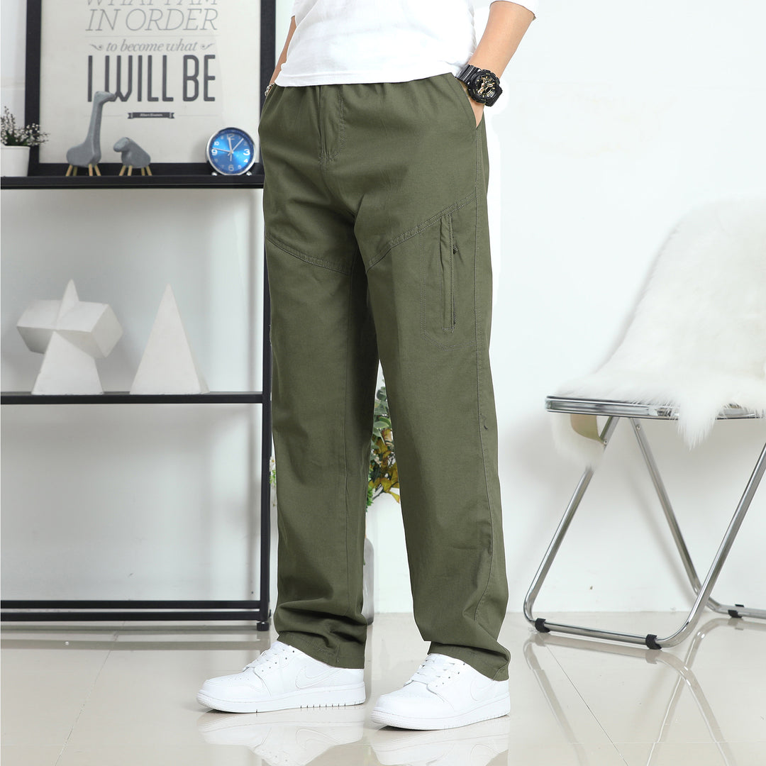 Herren Weite Utility-Cargohose mit elastischem Bund, seitlichen Reißverschlusstaschen und vorgeformten Knien Shop Nory