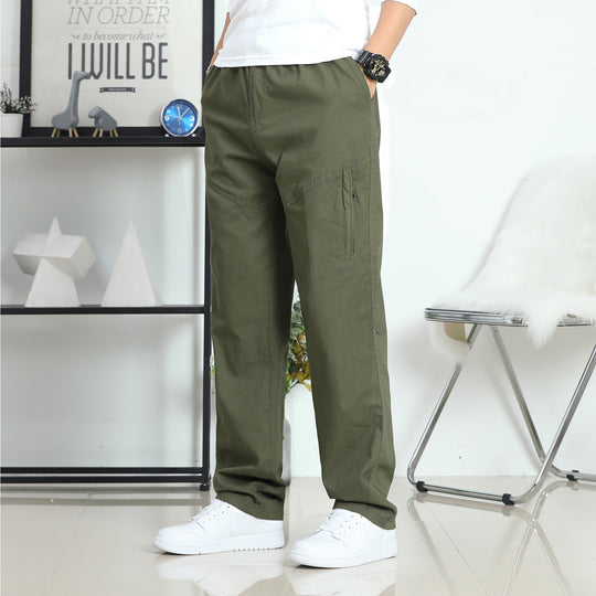 Herren Weite Utility-Cargohose mit elastischem Bund, seitlichen Reißverschlusstaschen und vorgeformten Knien Shop Nory