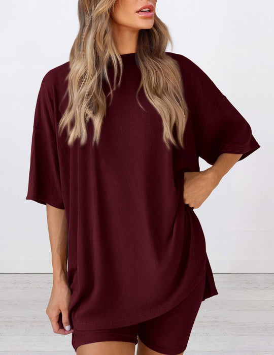 Damen Lässiges Lounge-Set mit übergroßem Oberteil und kurzen Hosen
