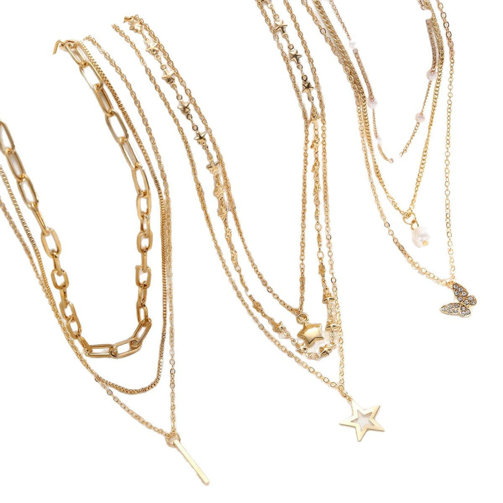 Damen mehrlagige Halskette mit zarten Anhängern und funkelnden Details Shop Nory