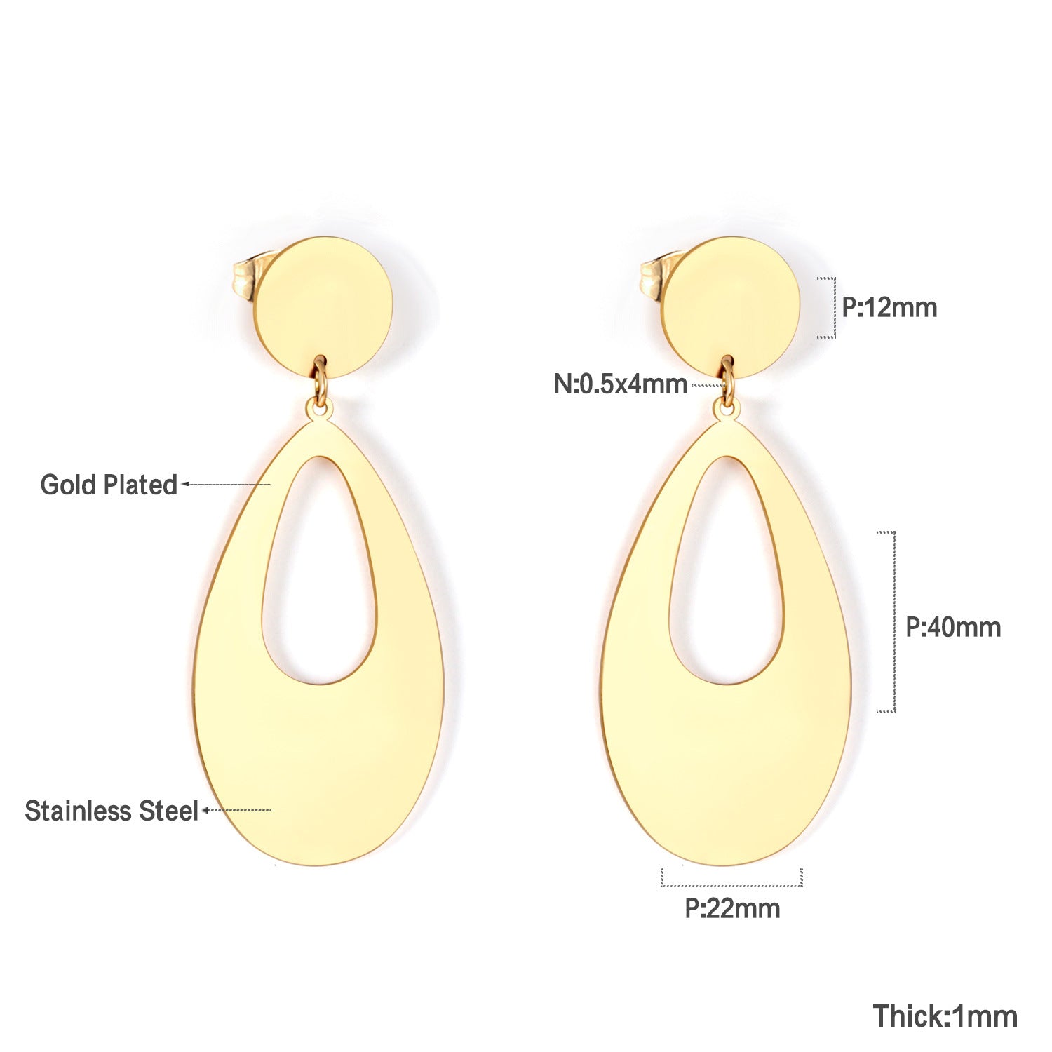Damen Ohrringe mit elegantem, doppellagigem Rechteckdesign aus Edelstahl und goldplattierter Oberfläche Shop Nory