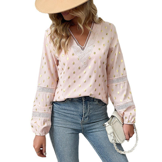 Damen Elegantes Blusenshirt mit Rüschen und Gold-Details Shop Nory
