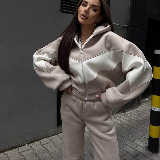 Damen Athleisure-Zweiteiler aus schwerem Neopren-Fleece mit geometrischen Teilungsnähten und hoher Taille Shop Nory