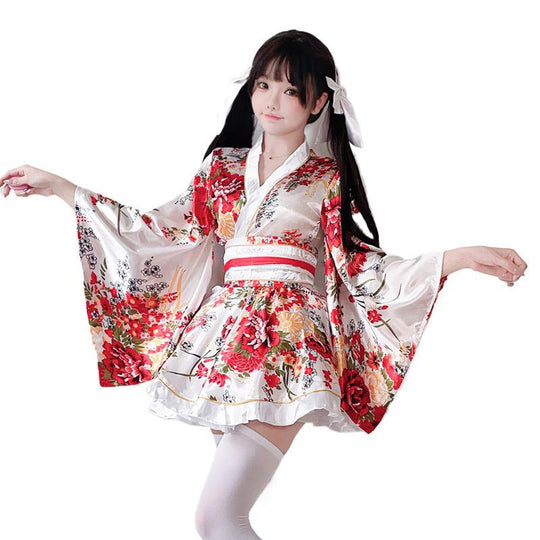 Damen traditionelles Kimono-Kleid mit fließendenÄrmeln und floralem Muster Shop Nory