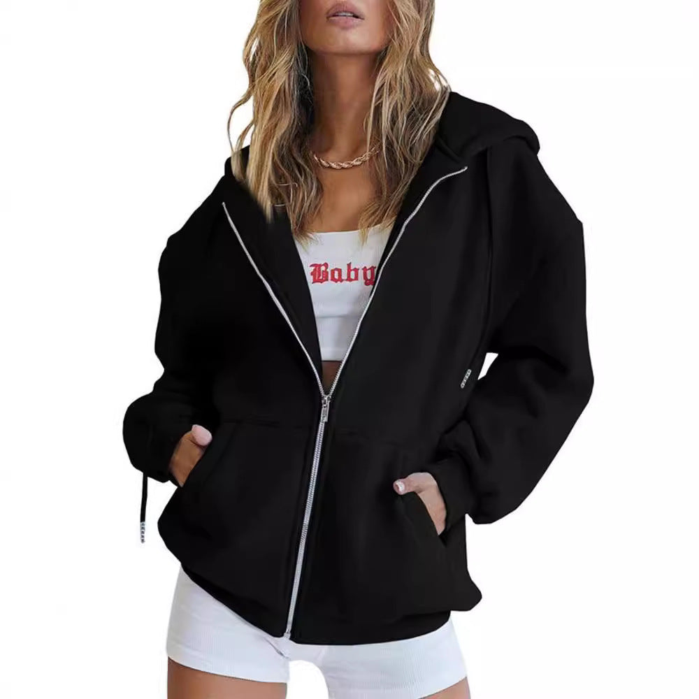 Damen nan Oversize-Kapuzenjacke mit durchgehendem Reißverschluss French-Terry, Kängurutaschen und elastischen Bündchen Shop Nory