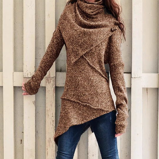 Damen asymmetrischer Boucle-Strickpullover mit großem Schalfkragen Shop Nory