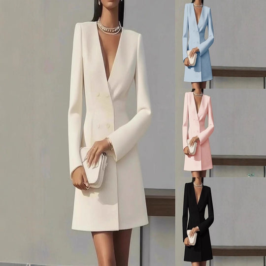 Damen Doppelreihiges Blazerkleid mit tailliertem Schnitt und tiefem V‑Ausschnitt Shop Nory