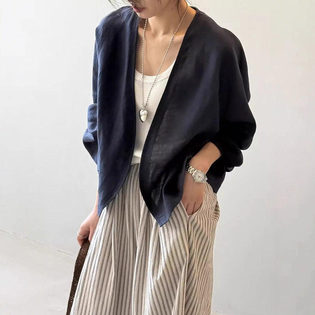 Damen Oversize-Kimonojacke aus Leinenmix mit offenem Fall und weiten Ärmeln Shop Nory