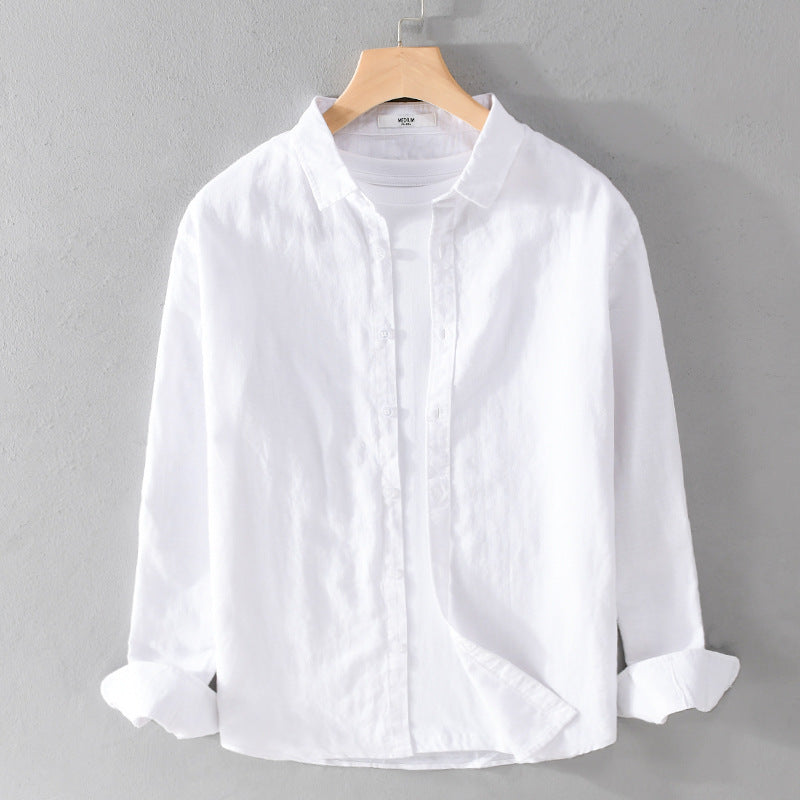 Herren Leinenmix-Layering-Overshirt mit Kentkragen, gerundetem Saum und Soft‑Touch Shop Nory
