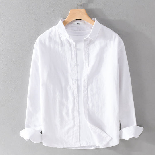 Herren Leinenmix-Layering-Overshirt mit Kentkragen, gerundetem Saum und Soft‑Touch Shop Nory