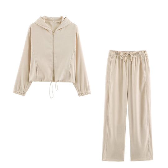 Damen weite Loungehose aus Veloursoptik mit Kordelzug und Eingrifftaschen Shop Nory