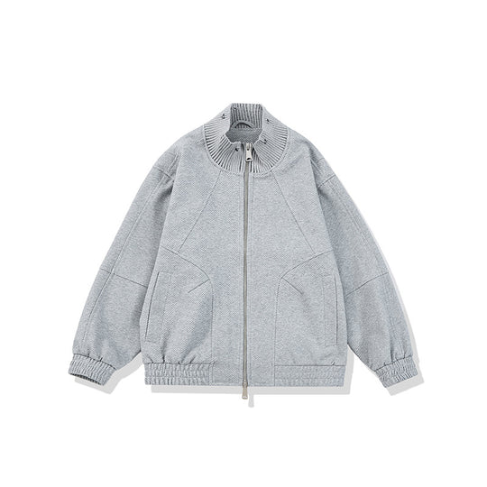 Unisex Boxy-Strickmix Übergangsjacke mit hohem Rippenkragen und elastischem Saum Shop Nory