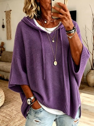 Damen Oversize Strickponcho mit Kapuze und kurzen Ärmeln Shop Nory