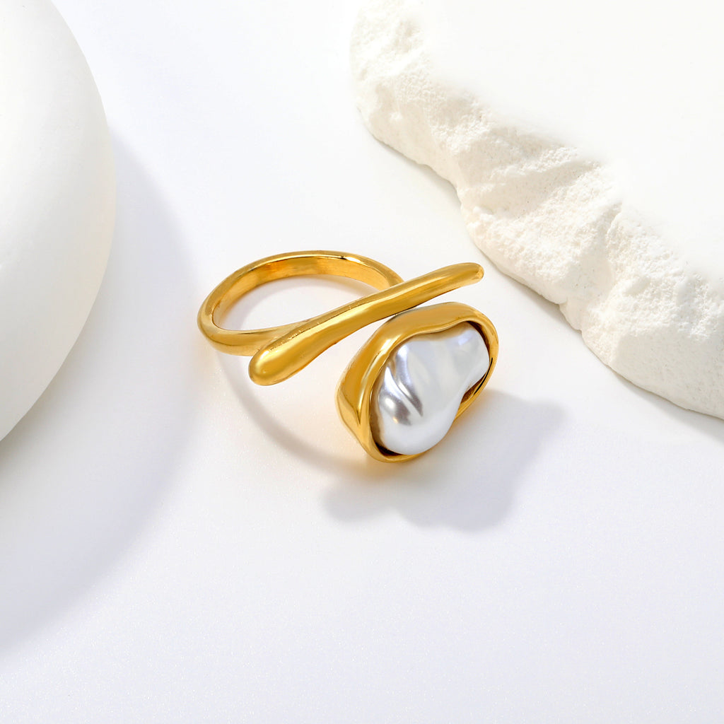 Damen Ring mit einzigartigem Perlendesign und goldplattierter Oberfläche Shop Nory