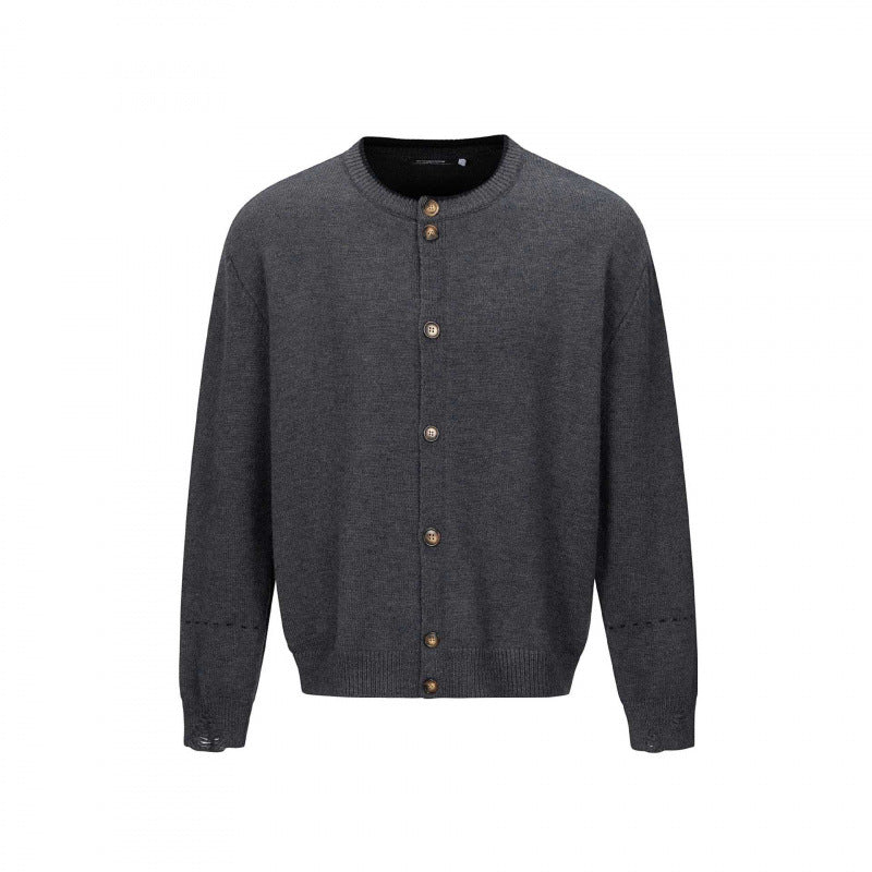 Unisex Boxy Strick-Cardigan mit Rundhals, durchgehender Knopfleiste und gerippten Abschlüssen Shop Nory