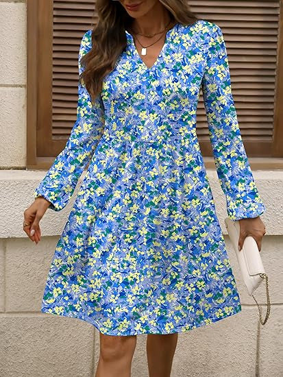 Damen Polka‑Dot A‑Linien Kleid mit V‑Ausschnitt und Taillennaht Shop Nory