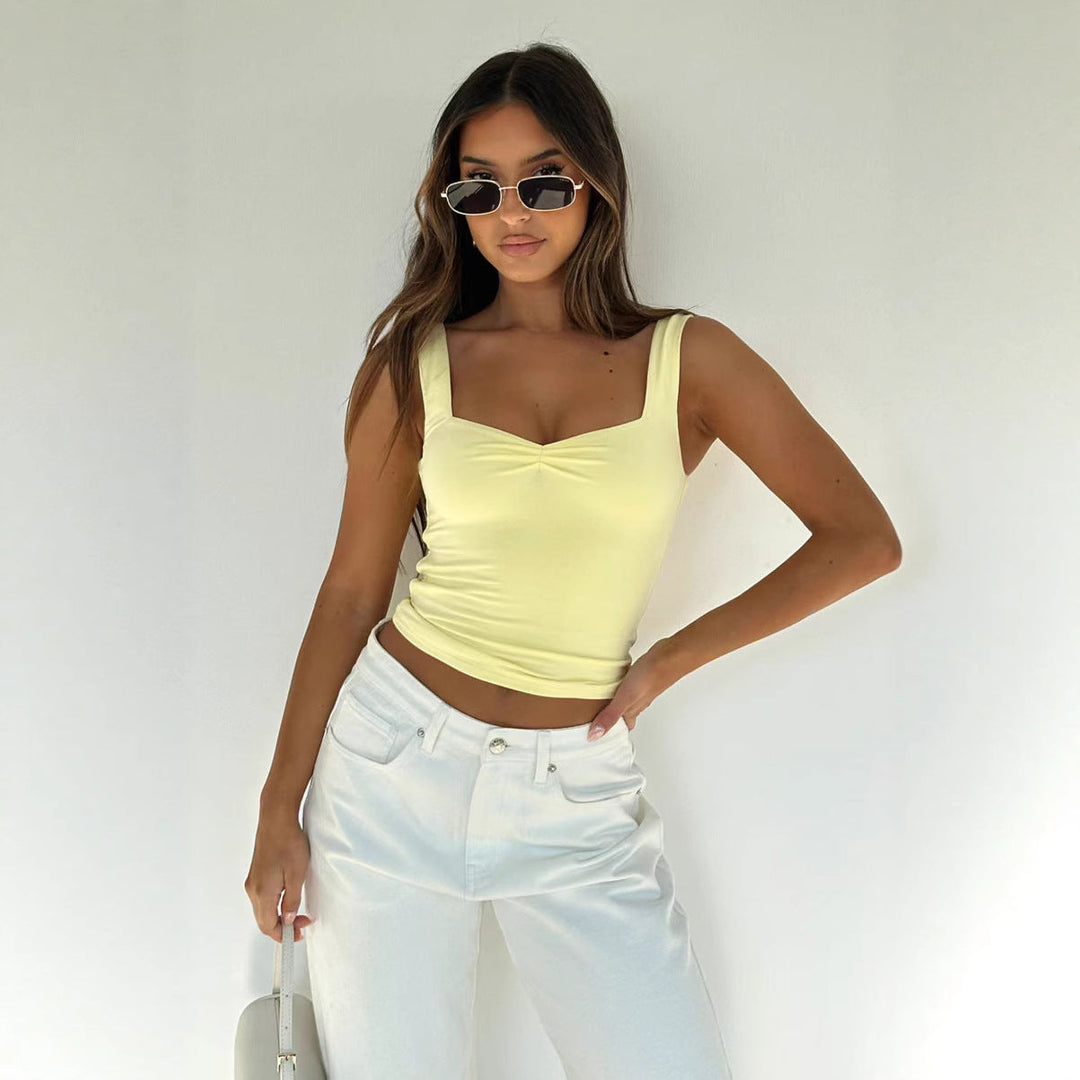 Damen figurbetontes Crop-Top mit breiten Trägern und V-Ausschnitt