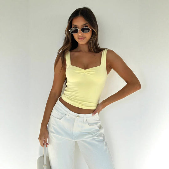 Damen figurbetontes Crop-Top mit breiten Trägern und V-Ausschnitt