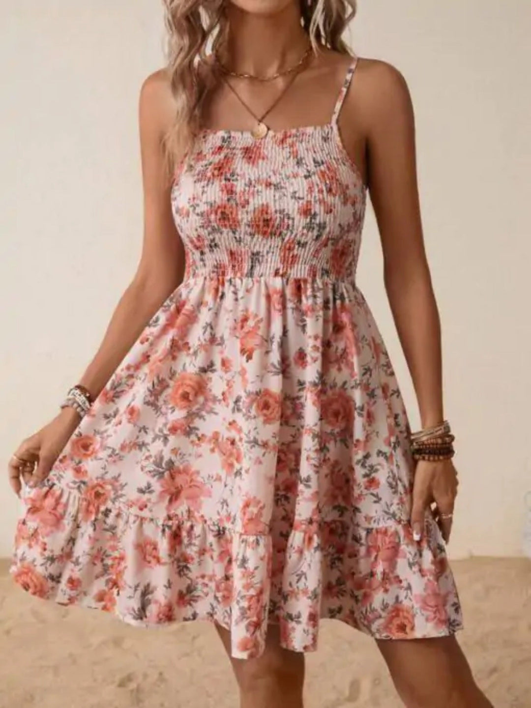 Damen Floral Sommerkleid mit schwingendem Rock und Spaghetti-Trägern Shopnory