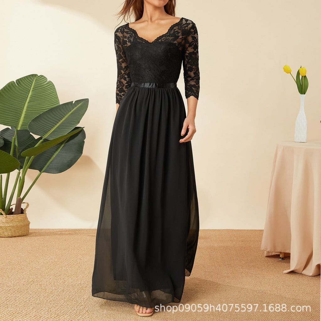 Damen elegantes Spitzenkleid