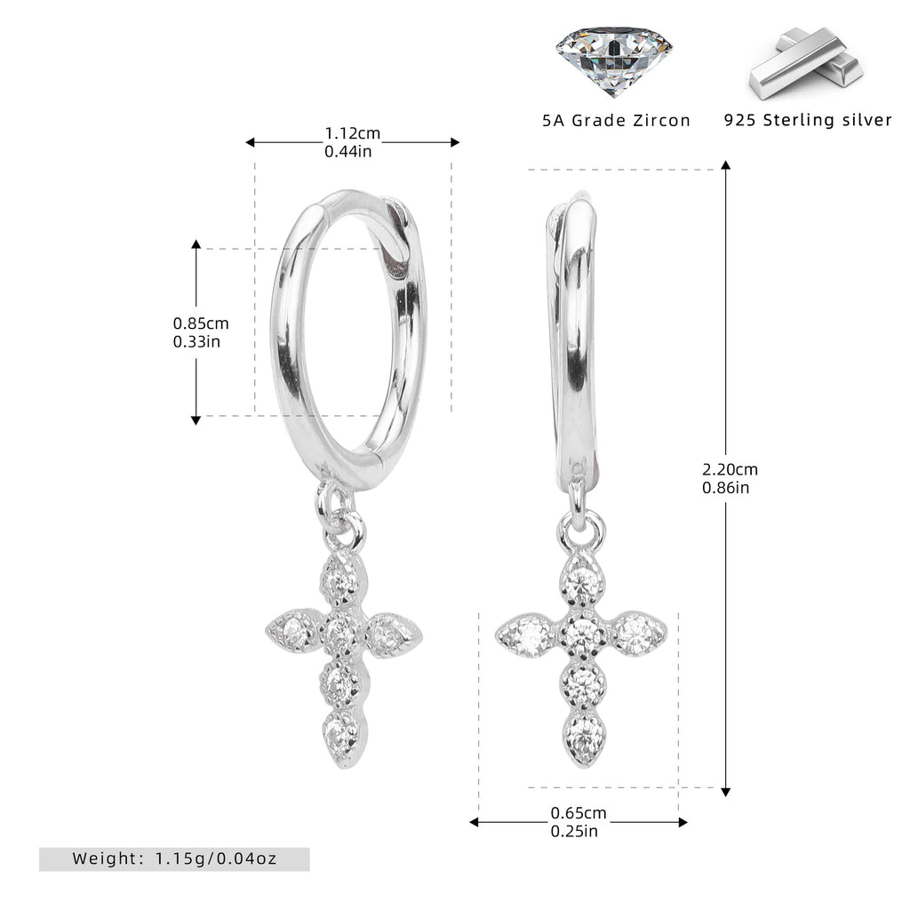 Damen Ohrhänger mit funkelndem Kreuzanhänger aus 925 Sterling Silber Shop Nory