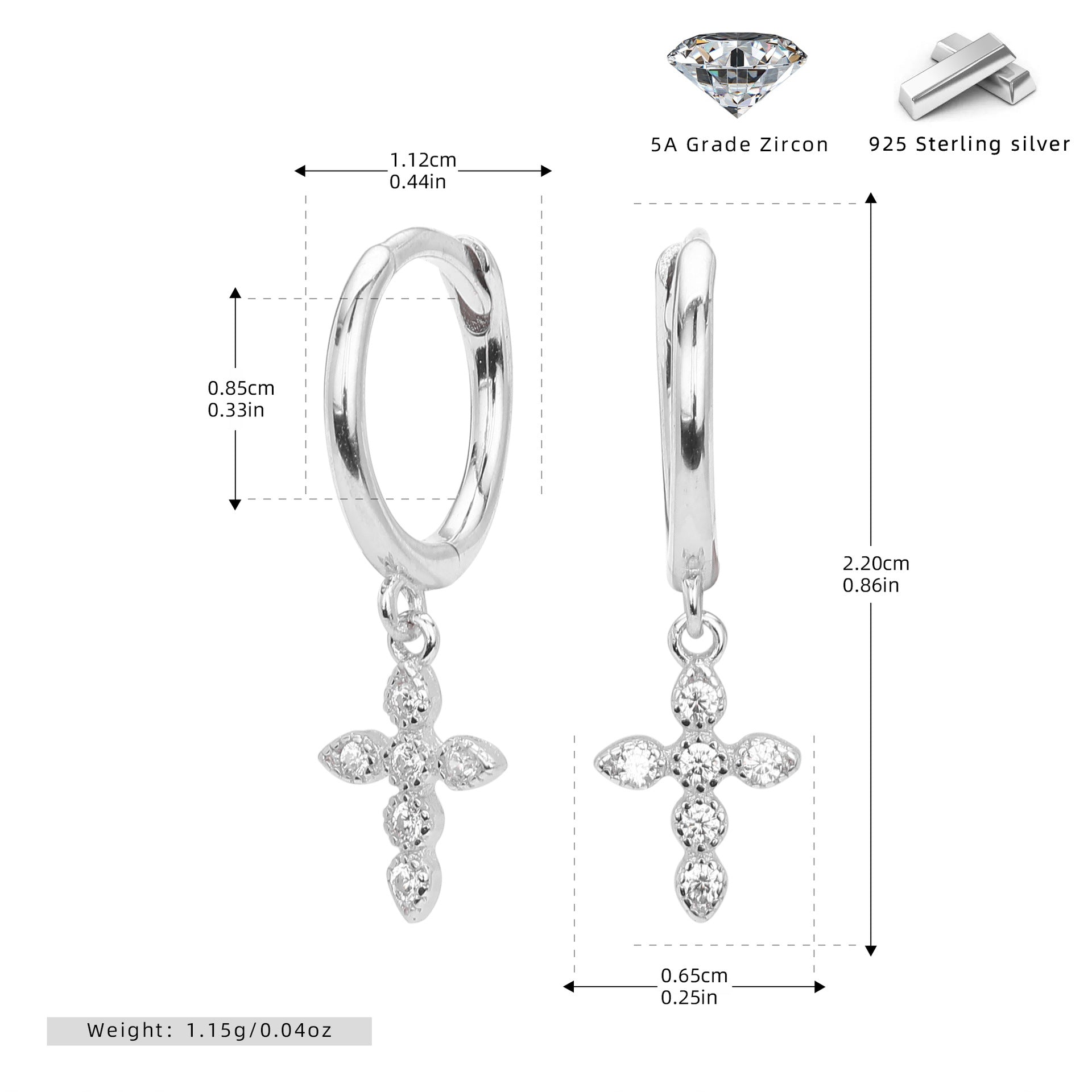 Damen Ohrhänger mit funkelndem Kreuzanhänger aus 925 Sterling Silber Shop Nory