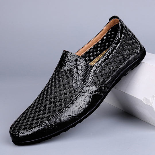 Herren Atmungsaktiver Lochleder-Slipper im Mokassin-Stil mit flexibler Gummisohle Shopy Nory