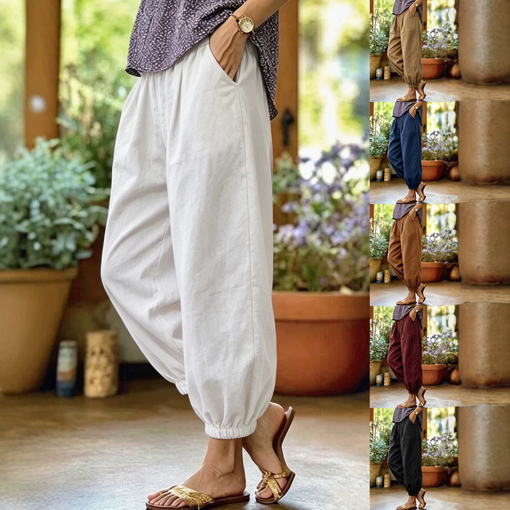 Damen Leichte Leinenhose mit weitem Bein und Kordelzug Shop Nory
