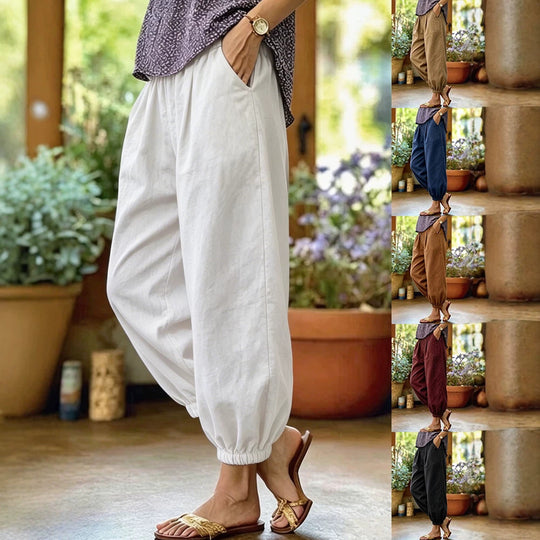 Damen Leichte Leinenhose mit weitem Bein und Kordelzug Shop Nory