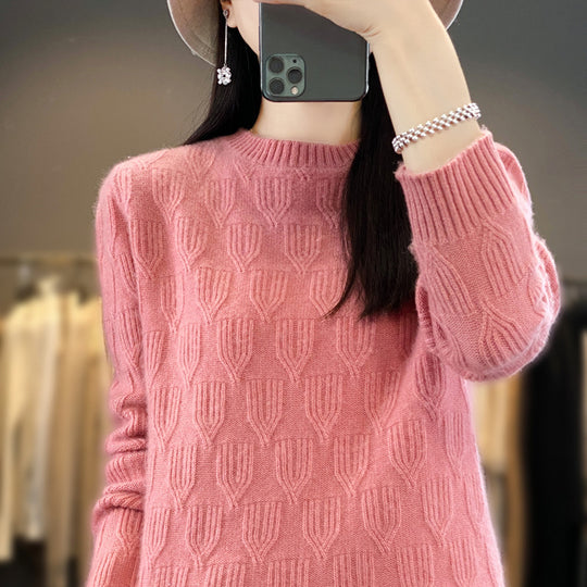 Damen Weicher Mohair‑Look Rundhalspullover mit erhabener Tulpenstruktur Shop Nory