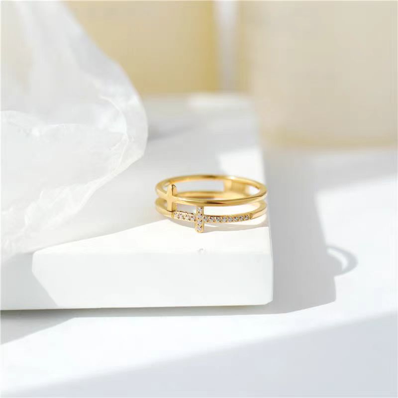 Damen Elegante Dual-Band Kristall Akzent Ring Shop Nory