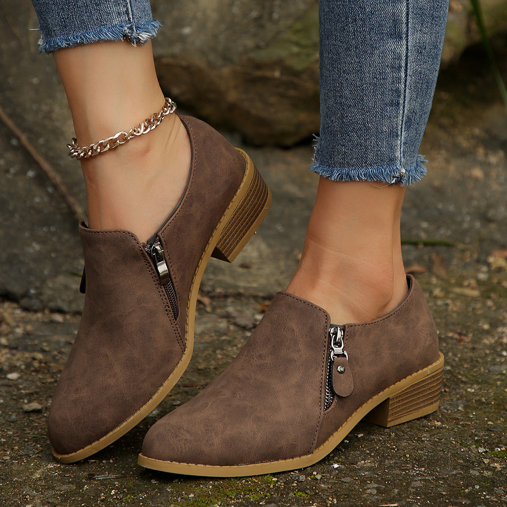 Damen Elegante Stiefeletten mit modischem Reißverschluss und komfortablem Blockabsatz