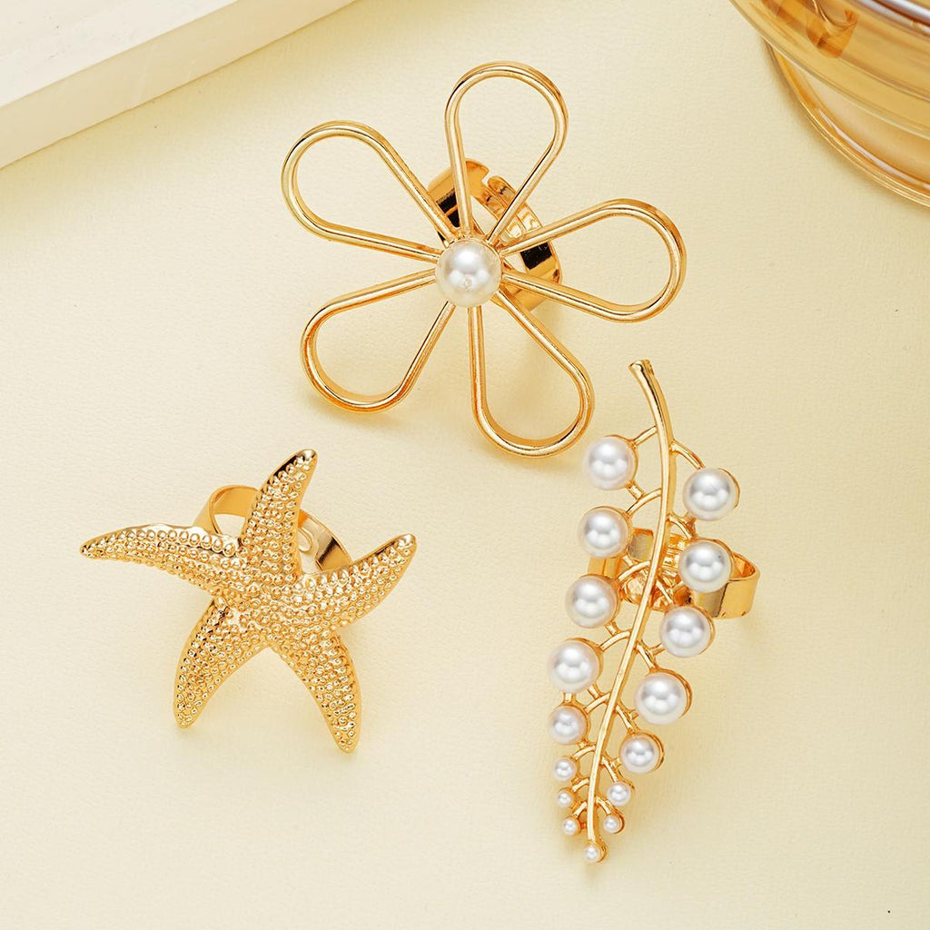 Damen modisches Ringe-Set mit maritimen und floralen Elementen Shop Nory