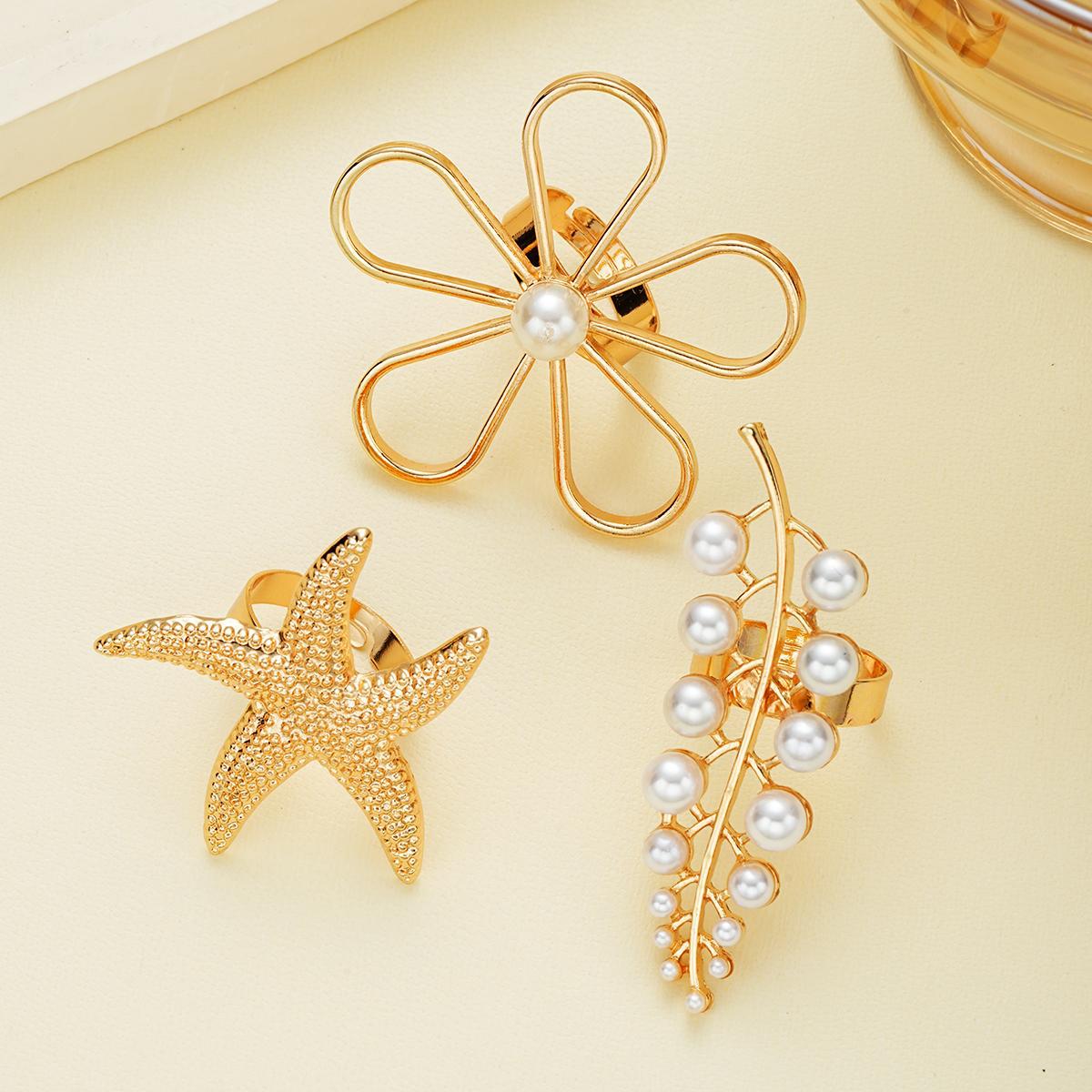 Damen modisches Ringe-Set mit maritimen und floralen Elementen Shop Nory
