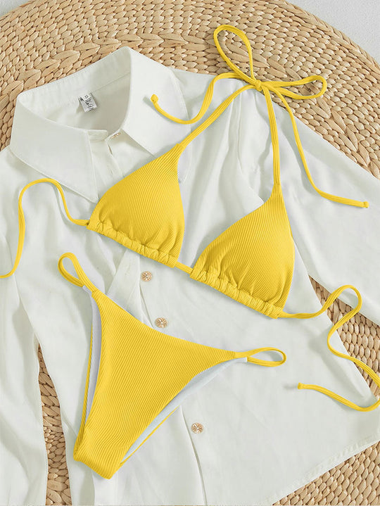 Damen Triangel-Bikini mit verstellbaren Bändern und rippierter Textur