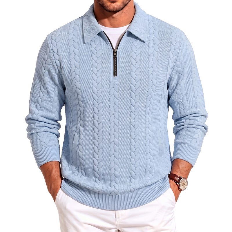 Herren Strukturiertes Kabelstrick-Halbreißverschluss-Pullover mit Hemdkragen und Rippbündchen Shop Nory