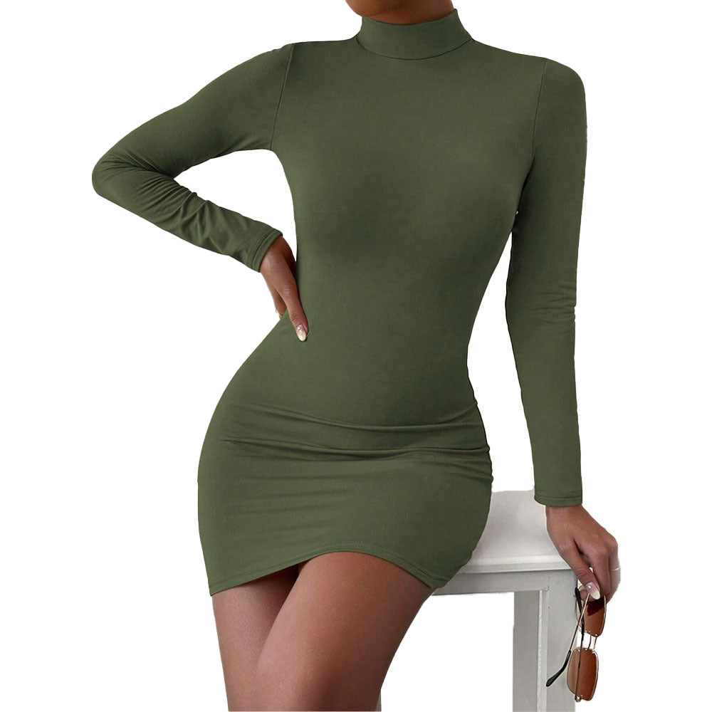 Damen figurbetontes Langarm-Minikleid mit Stehkragen und Sculpting-Jersey Shop Nory