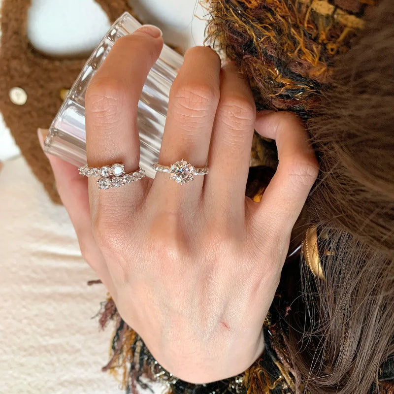 Damen Zart gefächerter Mehrschicht-Ring mit funkelnden Kristallen Shop Nory