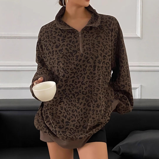 Damen Gemusterter Oversized Pullover mit Stehkragen Shop Nory
