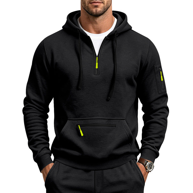 Herren Kapuzen-Sweatshirt mit Half-Zip, Kängurutasche und Reißverschlusstaschen Shop Nory