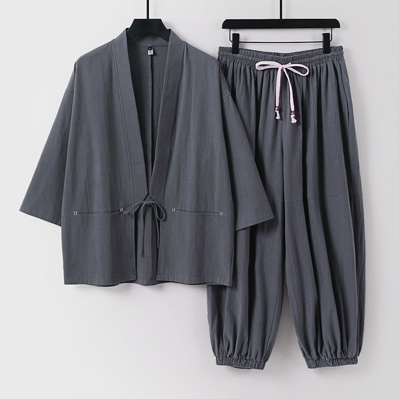 Unisex Lockeres Kimono-Loungewear-Set aus atmungsaktivem Baumwollmix mit Kordelbund und gerafften Knöcheln Shop Nory