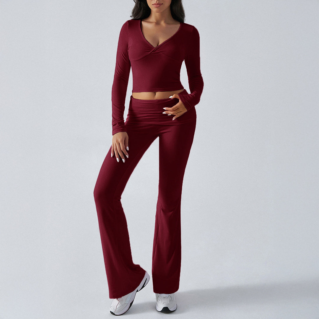 Damen nan figurbetonte Yoga-Set mit hoher Taille und V-Ausschnitt Shop Nory