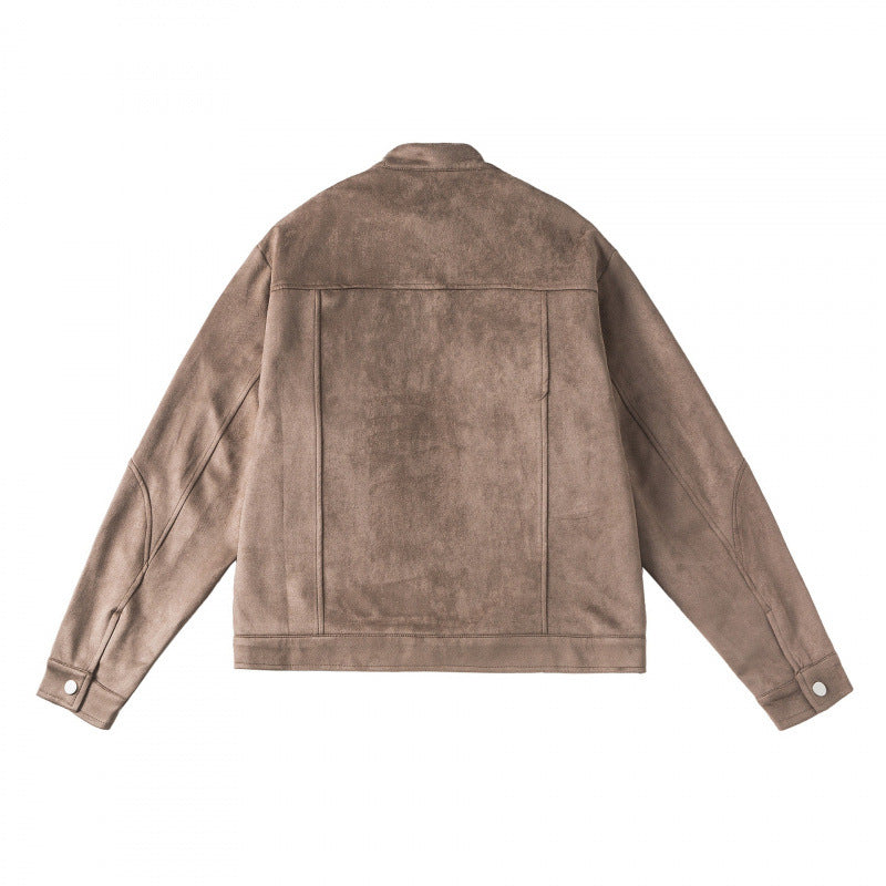 Unisex Kurzgeschnittene kastige Velours-Blousonjacke mit Stehkragen und Brustreißverschlüssen Shop Nory