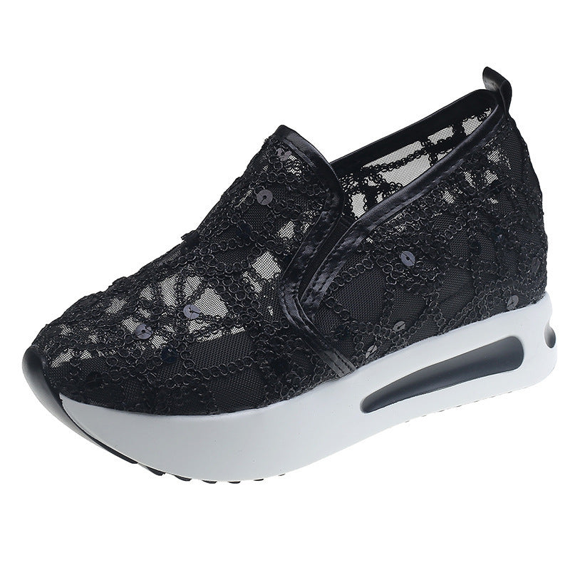 Damen Elegante Keil-Slipper mit transparentem Mesh, Paillettenstickerei und dämpfender Plateau-Sohle Shop Nory