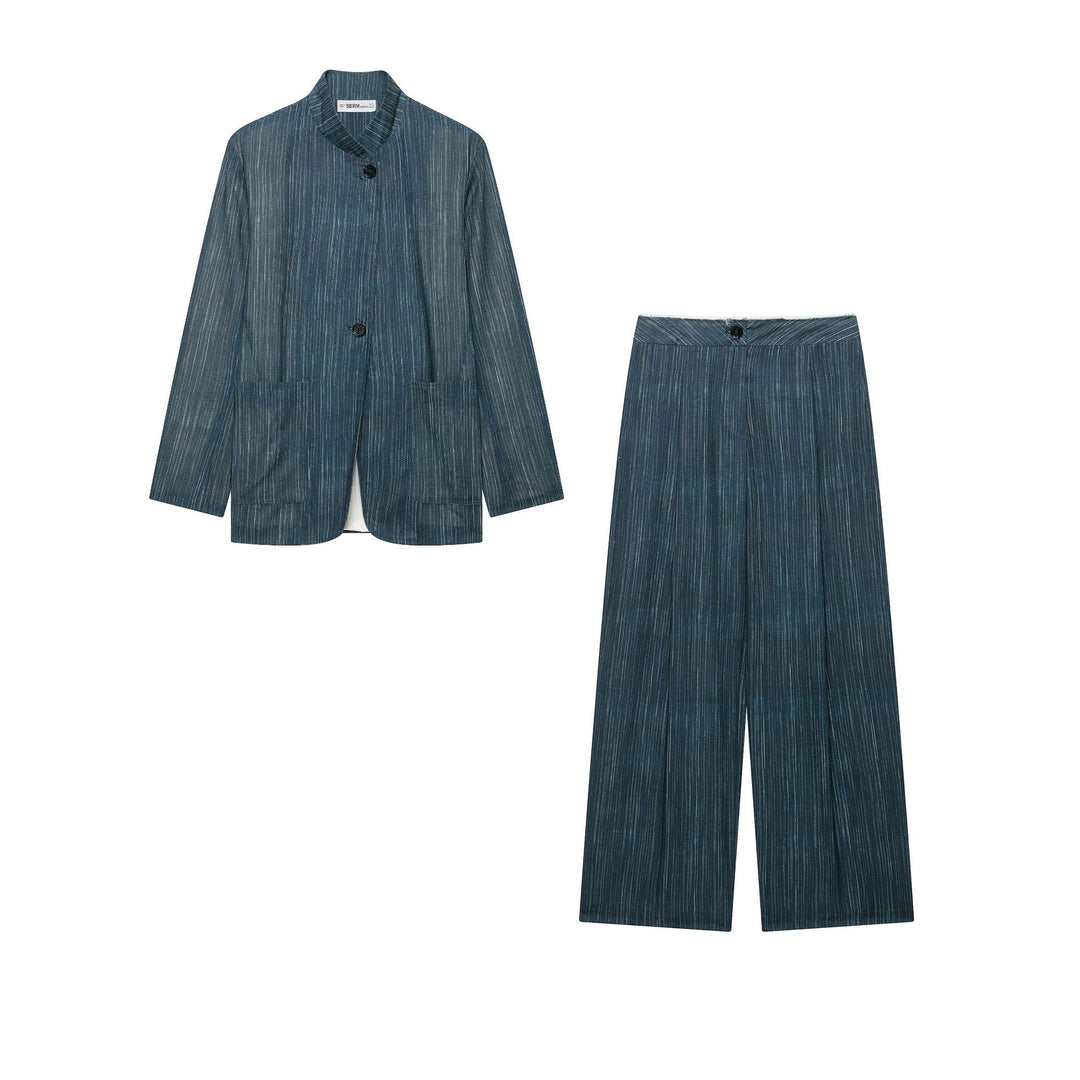 Damen Weite High‑Waist Stoffhose mit Nadelstreifen und weitem Bein Shop Nory