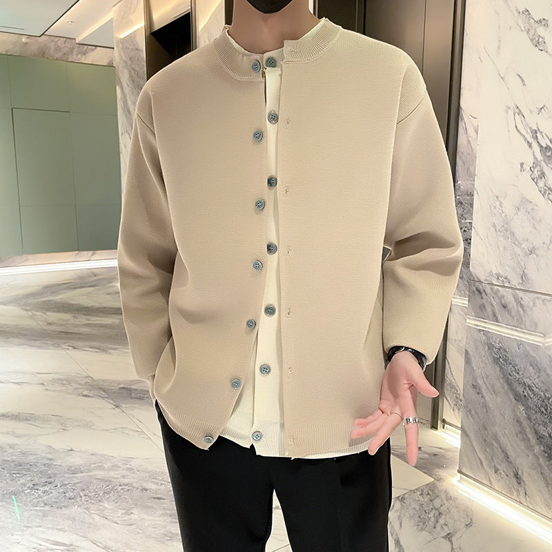 Herren Leichter Feinstrick-Cardigan mit Rundhals, Minimaler Optik und Kontrastknopfleiste Shop Nory