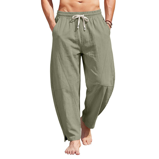Herren knöchellange Freizeithose aus Leinenmix mit elastischem Kordelbund und seitlichen Schlitzen Shop Nory