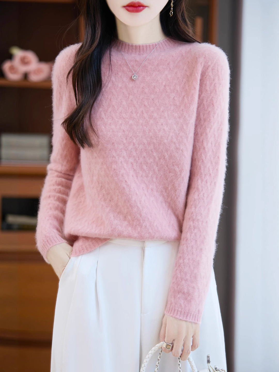 Damen Weicher Feinstrick‑Pullover mit kurzem Mockneck, leichter Mohair‑Optik und entspannter Silhouette Shop Nory