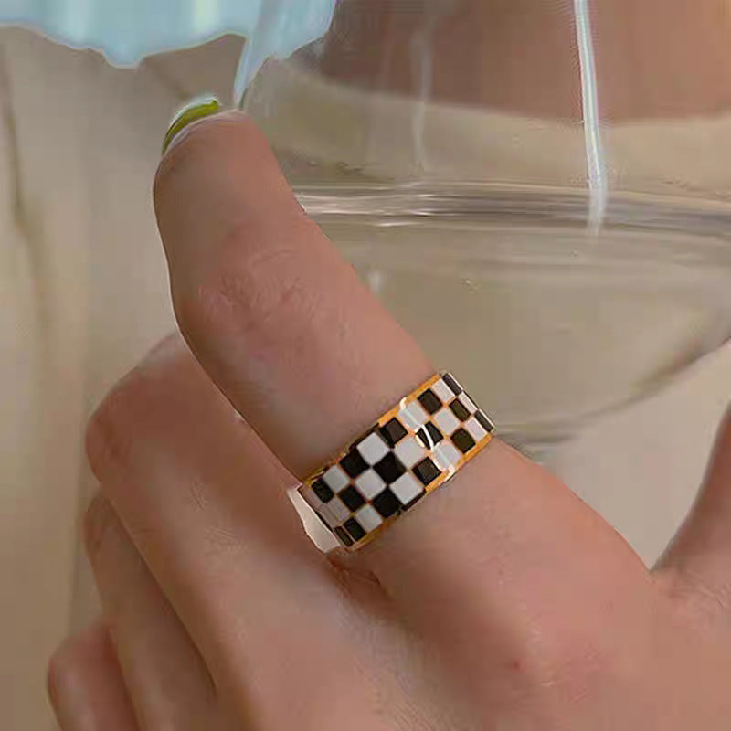 Damen Schachbrettmuster Keramikeinlage Ring Shop Nory