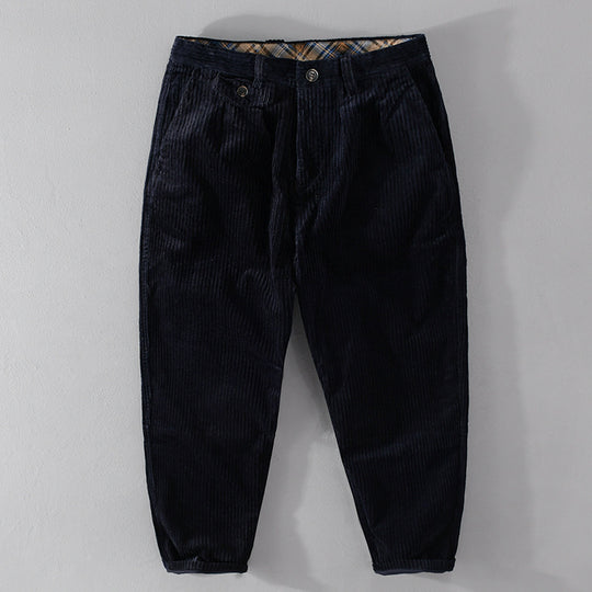 Herren Cordhose mit konischem Schnitt, hohem Bund, Karo-Innenbund und gekrempeltem Saum Shop Nory